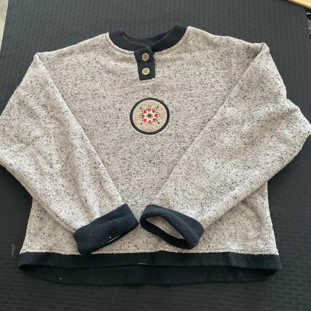 Jarray Sweater Womens S/M Gray Fleece Lined Henley Embroidered Snowflake